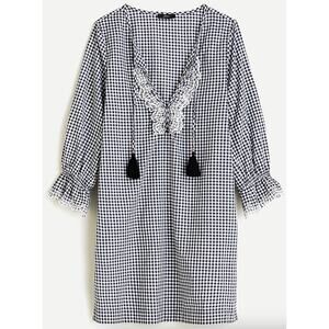 J. Crew Scalloped Tunic Textured Gingham Navy‎ White Cotton Ruffle Cottage Small